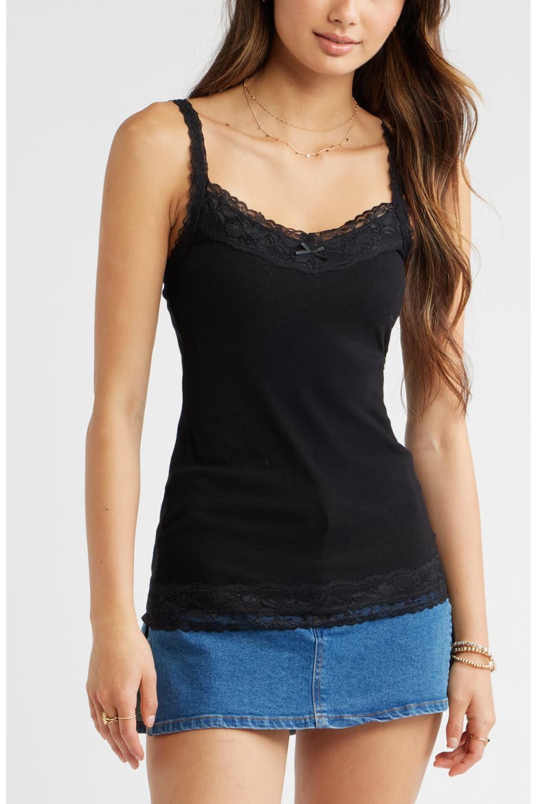 Lace Trim Camisole, Main, color, BLACK