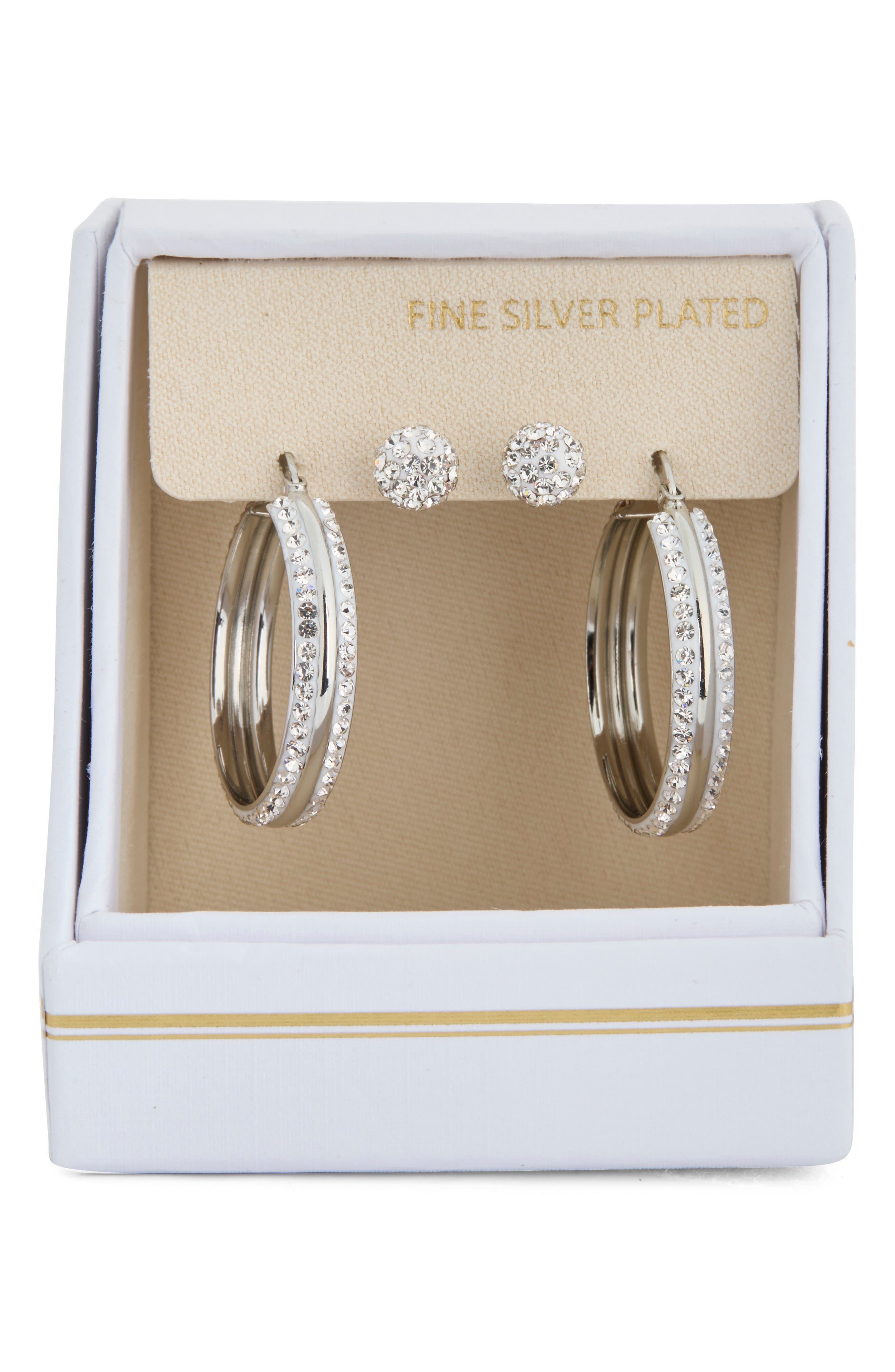NORDSTROM RACK Set of 2 Cubic Zirconia Ball & Huggie Hoop Earrings