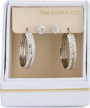 NORDSTROM RACK Set of 2 Cubic Zirconia Ball & Huggie Hoop Earrings