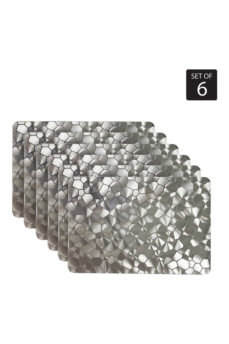 Mirrored Set of 6 Placemats, Alternate, color, SILVER