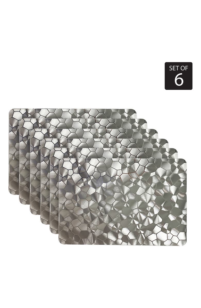 DAINTY HOME Mirrored Set of 6 Placemats, Alternate, color, Silver