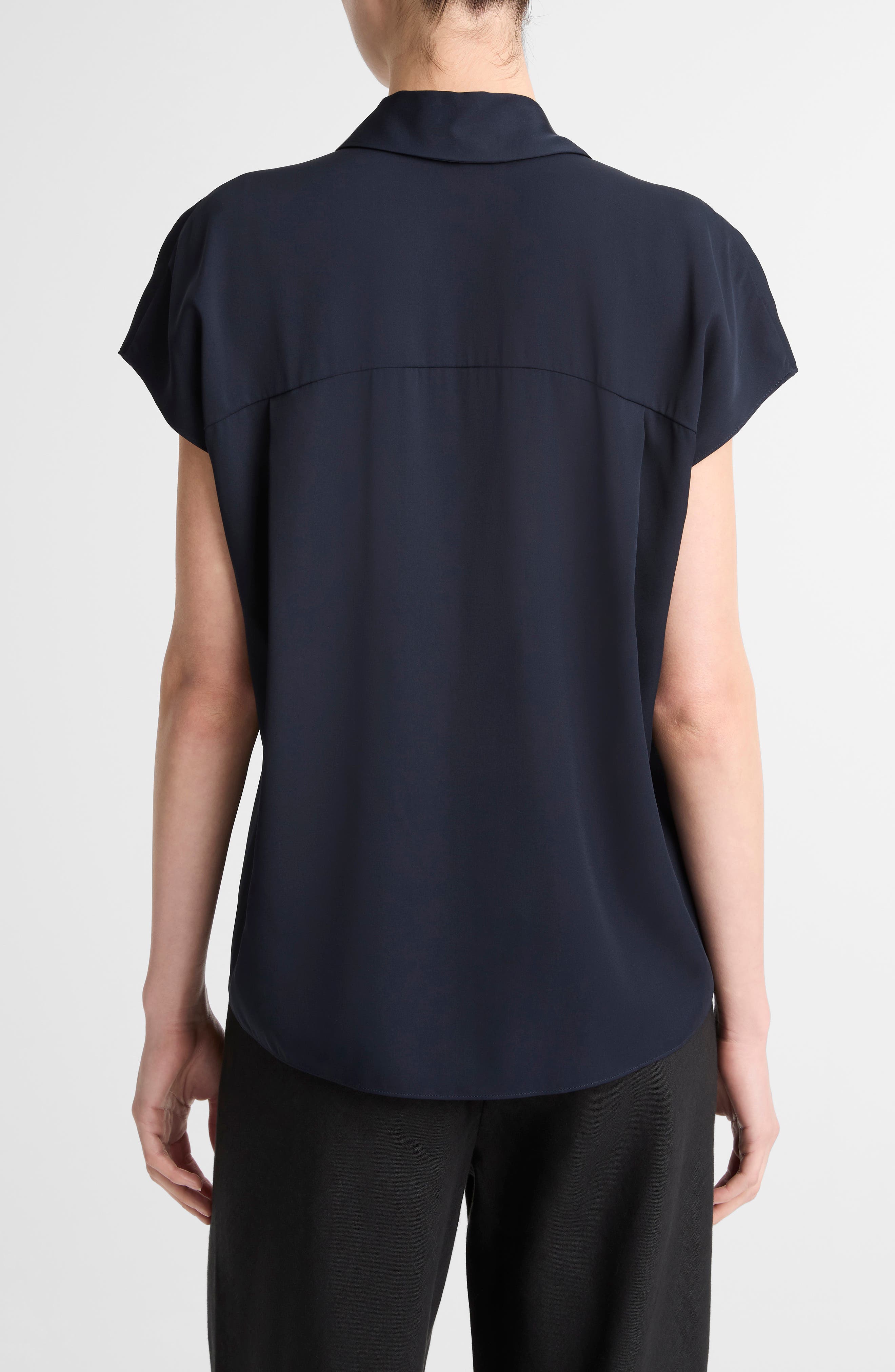Cap Sleeve Stretch Silk Button-Up Shirt - image 4