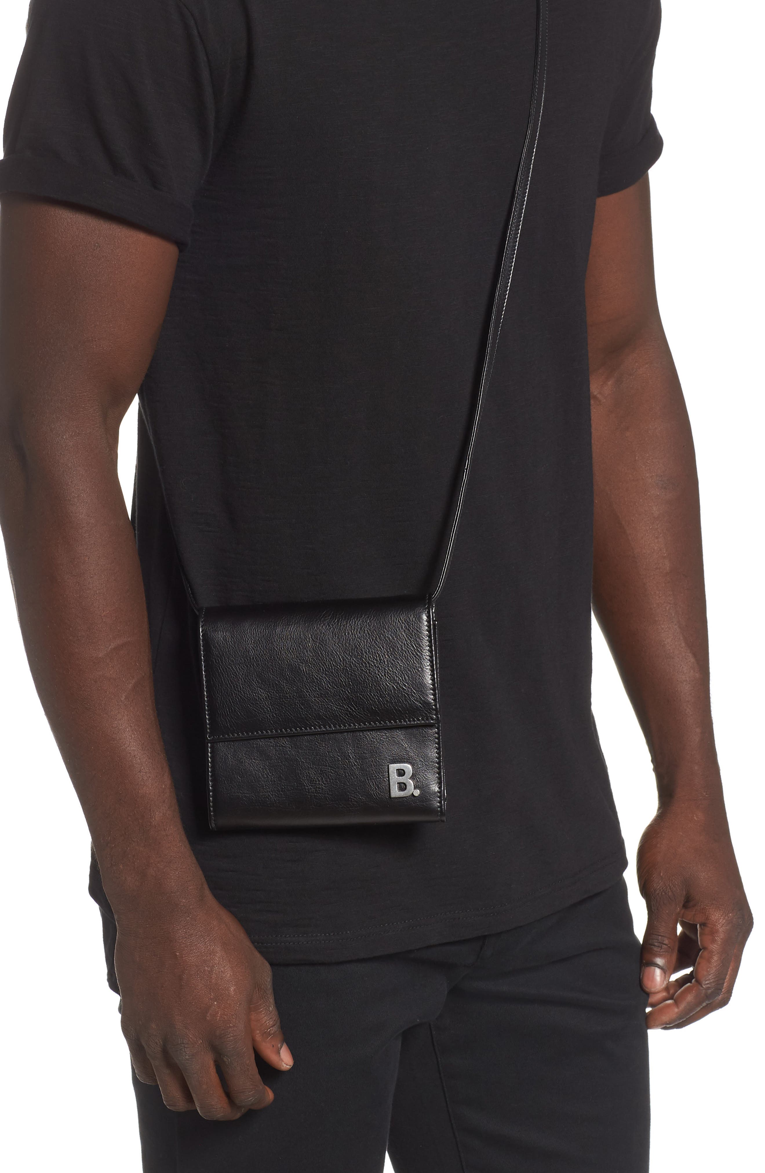 Leather Wallet on a Strap, Alternate, color, BLACK