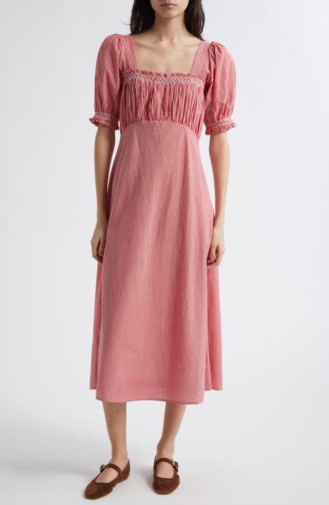 Nicolette Gingham Puff Sleeve Cotton Sundress