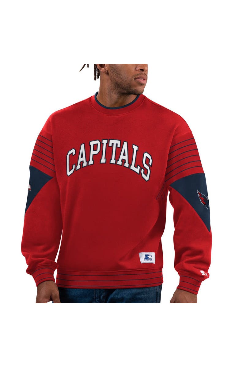 STARTER Men's Starter Red Washington Capitals Faceoff Pullover Sweatshirt, Alternate, color, Red