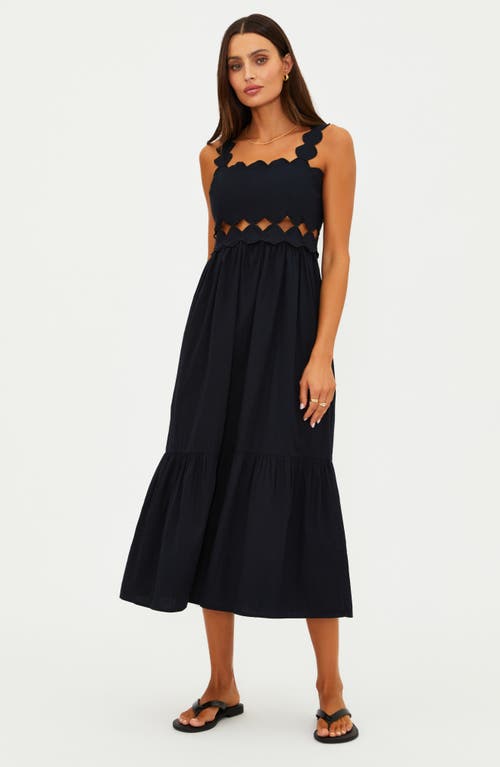 Beach Riot Campbell Scallop Cutout Cotton Cover-up Sundress In Black