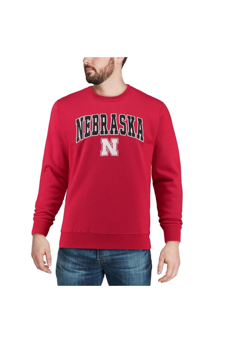 Men's Colosseum Scarlet Nebraska Huskers Arch & Logo Crew Neck Sweatshirt, Alternate, color, Scarlet