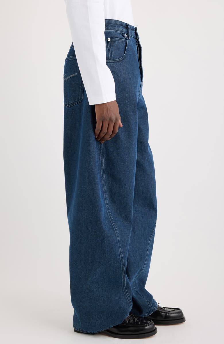 Jacquemus Le de-Nîmes Espiral Twisted Seam Barrel Leg Jeans, Alternate, color, Navy