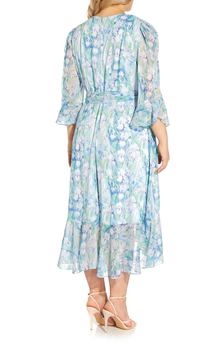 Adrianna Papell Print Long Sleeve Chiffon Dress, Alternate, color, 