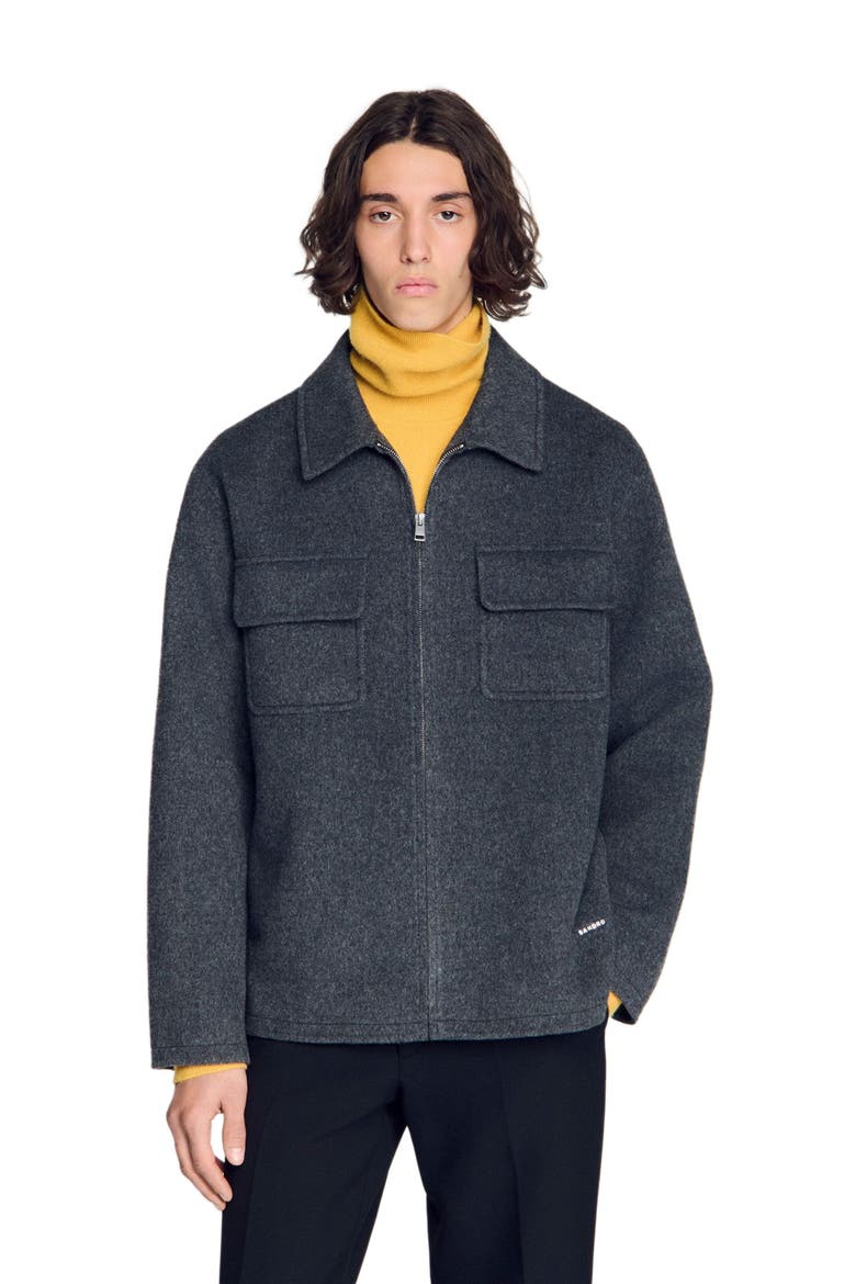 Zipped wool overshirt, Alternate, color, Heather charcoal