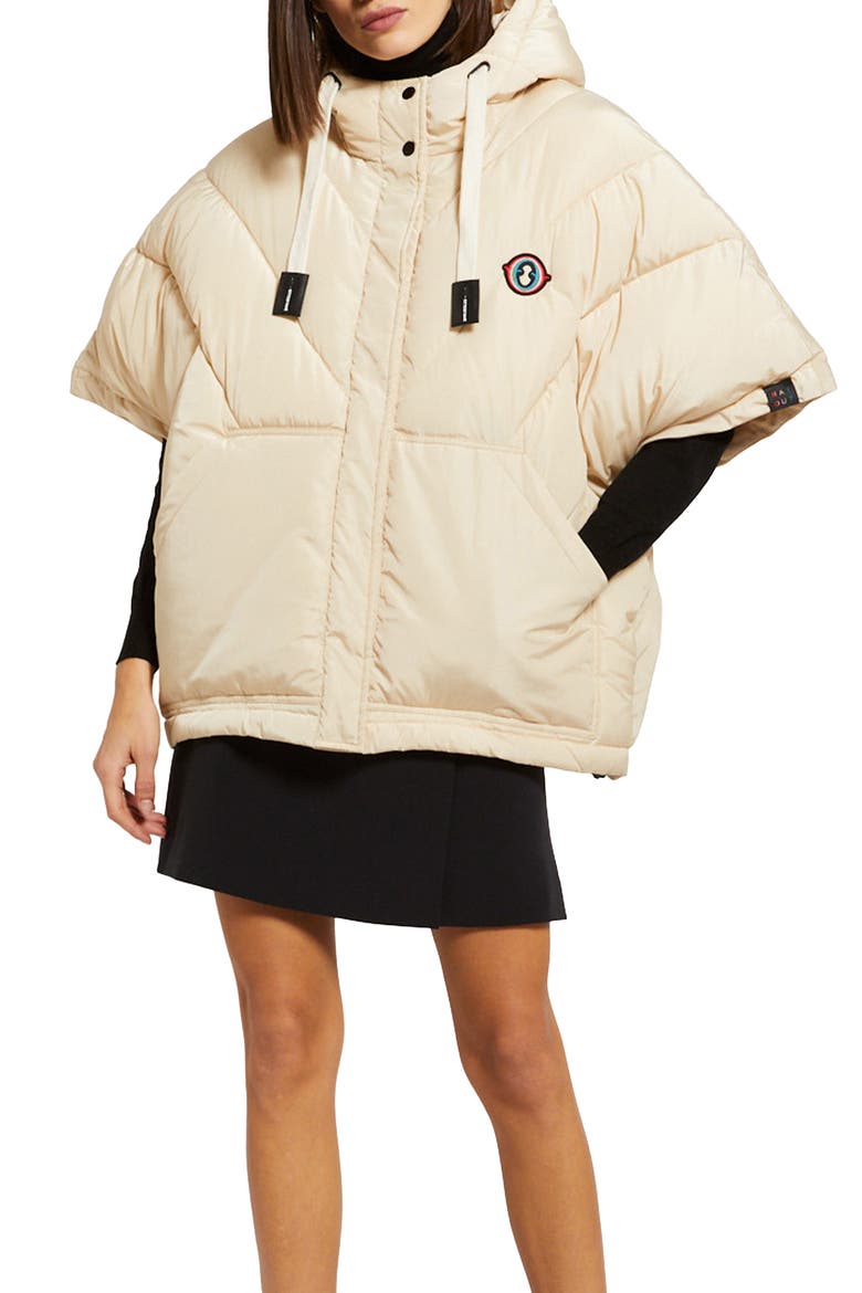 Puffer Poncho, Main, color, Ecru