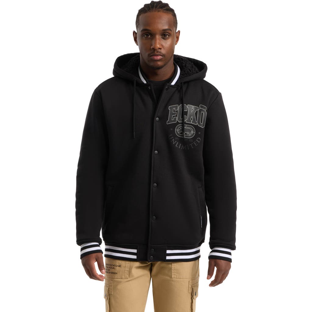 Ecko Unltd Homecoming Faux Shearling Varsity Jacket In Black