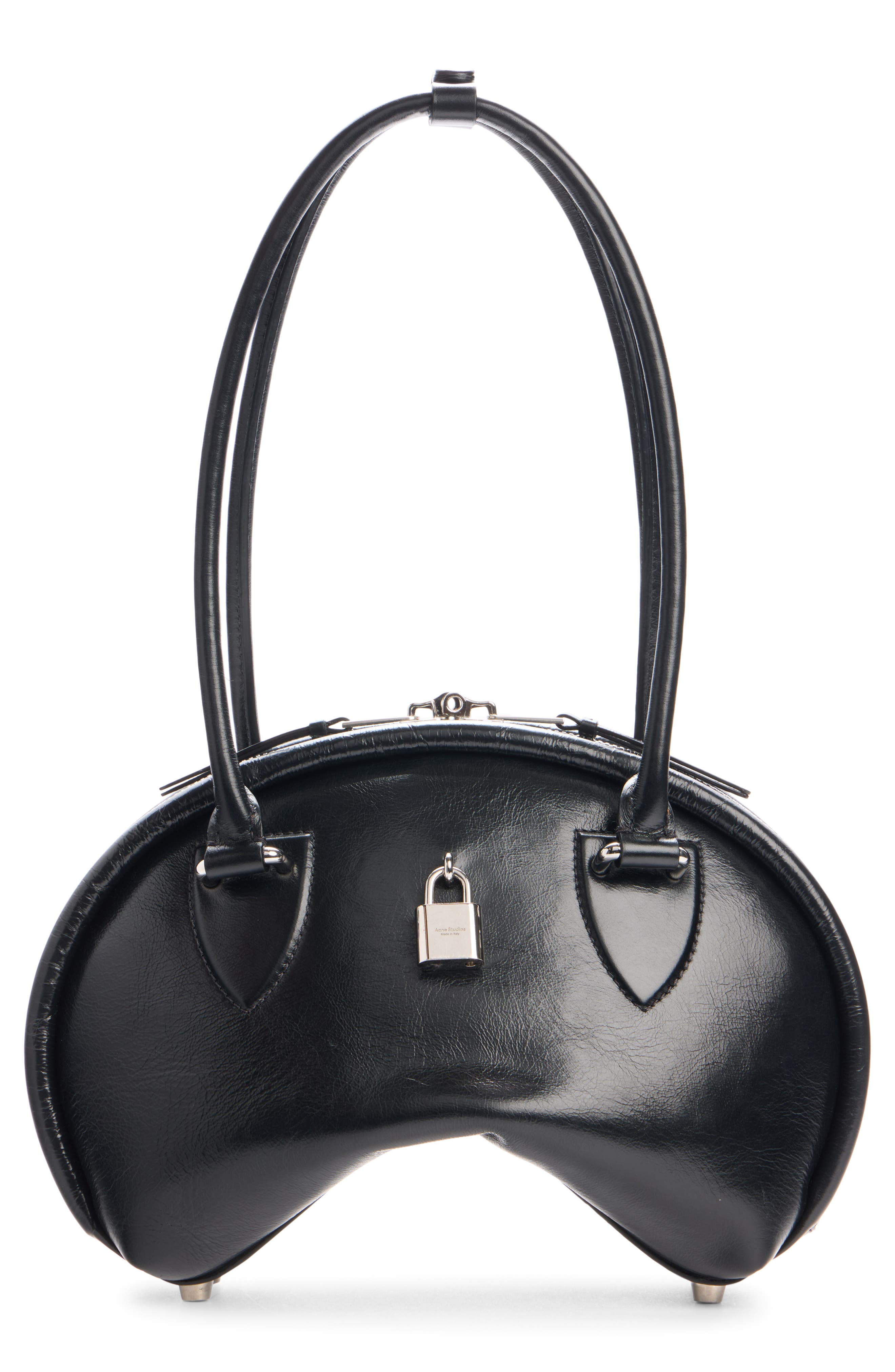 Acne Studios Small Bowlina Leather Shoulder Bag, Alternate, color, Black