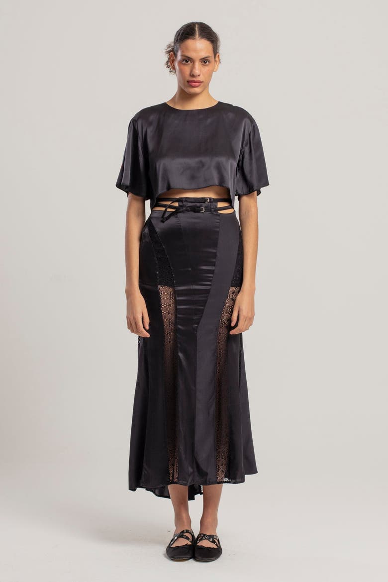 Pure Silk Long Skirt, Alternate, color, BLACK