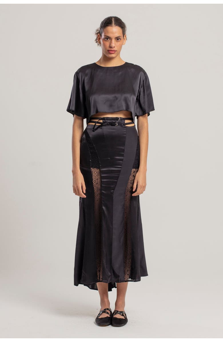 PCFG Pure Silk Long Skirt, Alternate, color, Black