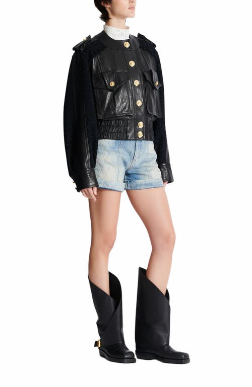 Balmain Tweed And Leather Bomber Jacket In Black