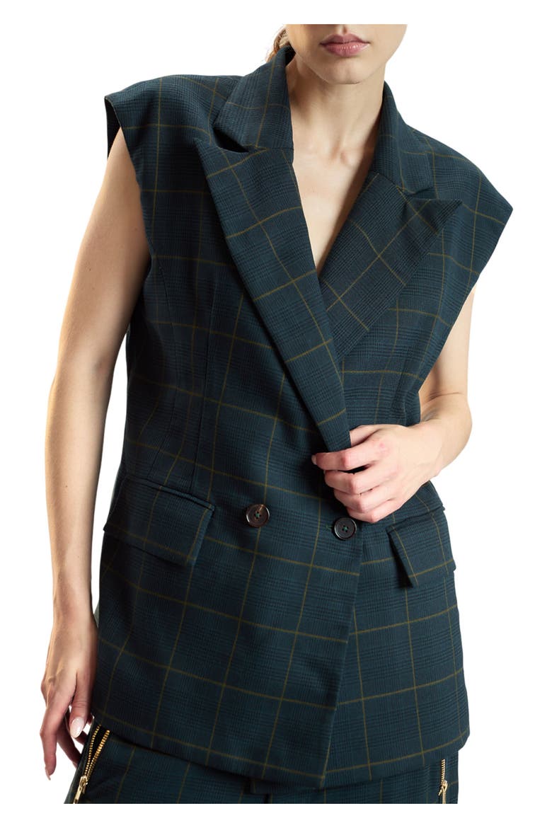 Oversized Double Breasted Vest, Alternate, color, Green Plaid