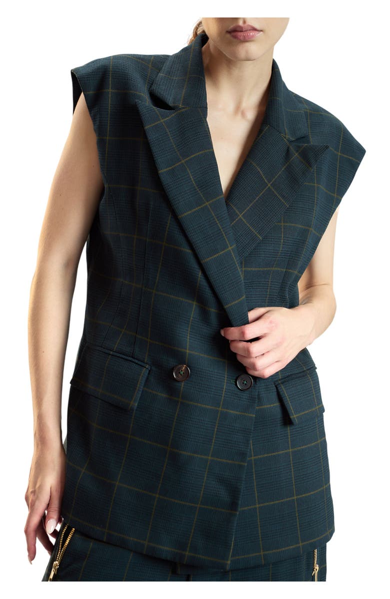Cynthia Rowley Oversized Double Breasted Vest, Alternate, color, Green Plaid