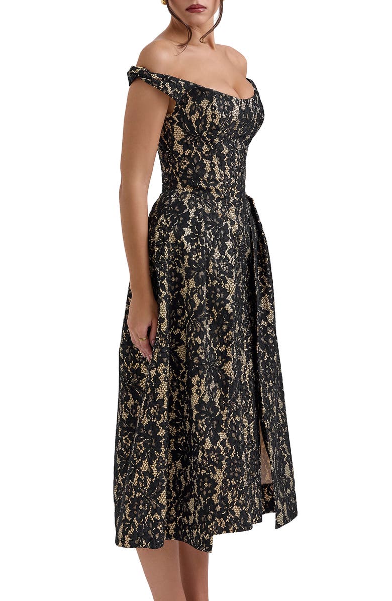 HOUSE OF CB Charming Off the Shoulder Cocktail Dress, Alternate, color, Black Gold