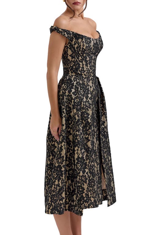 Shop House Of Cb Charming Off The Shoulder Cocktail Dress In Black Gold