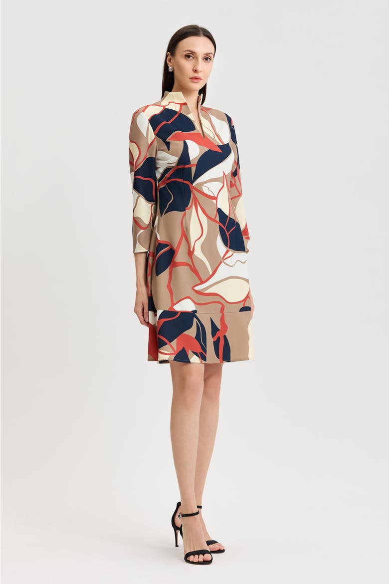 Abstract Floral Printed Stretch Deco Crepe Dress, Alternate, color, Taupe/Indigo/Almond