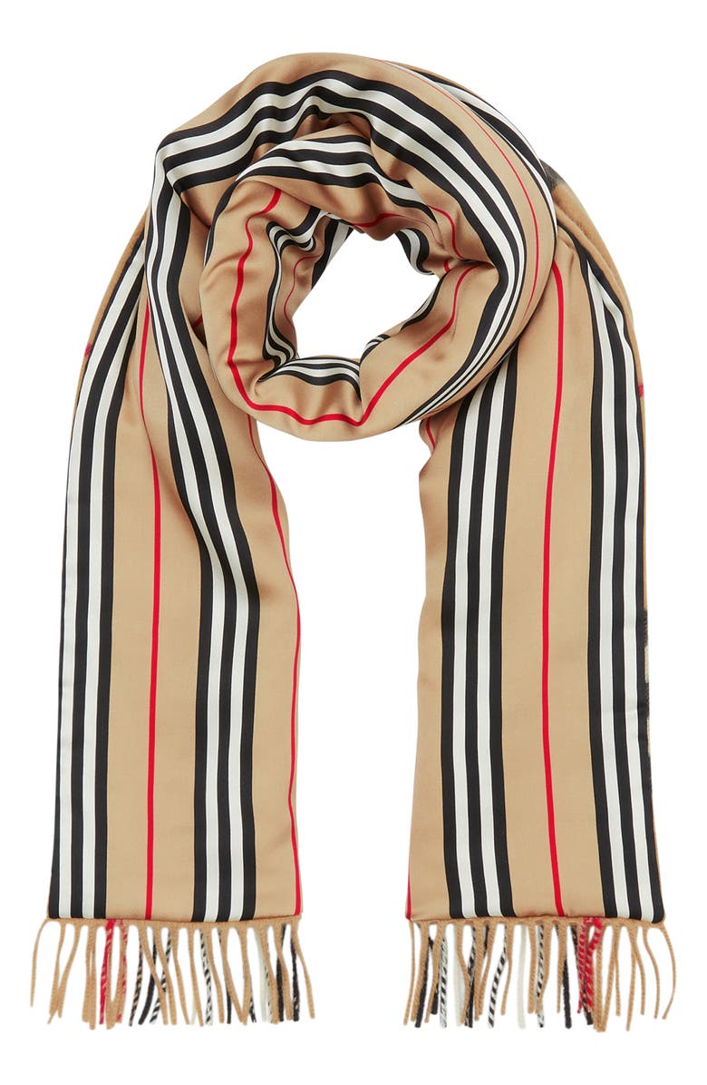 Burberry Giant Check Icon Stripe Cashmere & Mulberry Scarf, Alternate, color, 