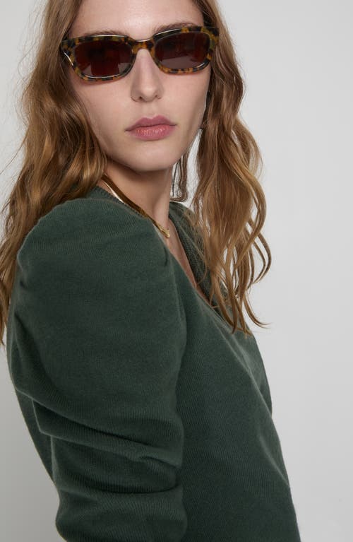 Rebecca Minkoff Janine Puff Shoulder Merino Wool V-neck Sweater In Basil