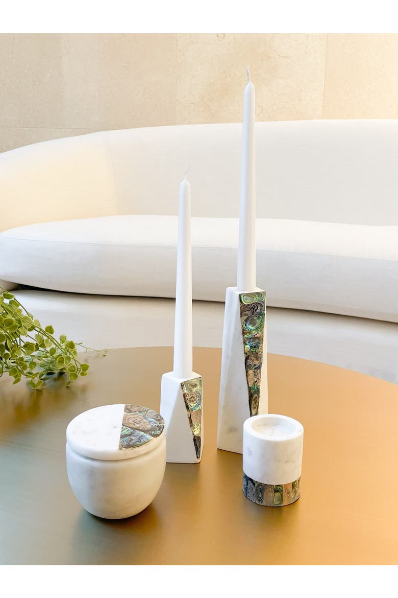 Rainbow Pearl Marble Candle Holder, Alternate, color, White