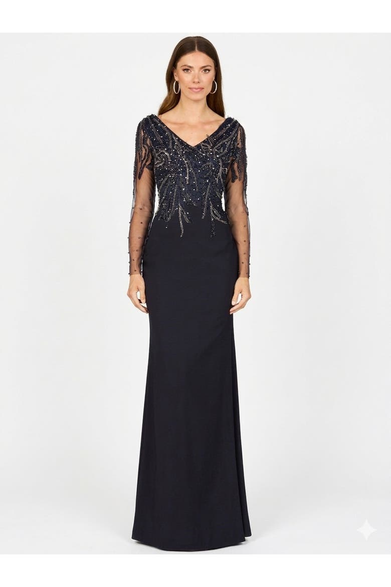 Long Sleeve Knit Gown, Alternate, color, Navy