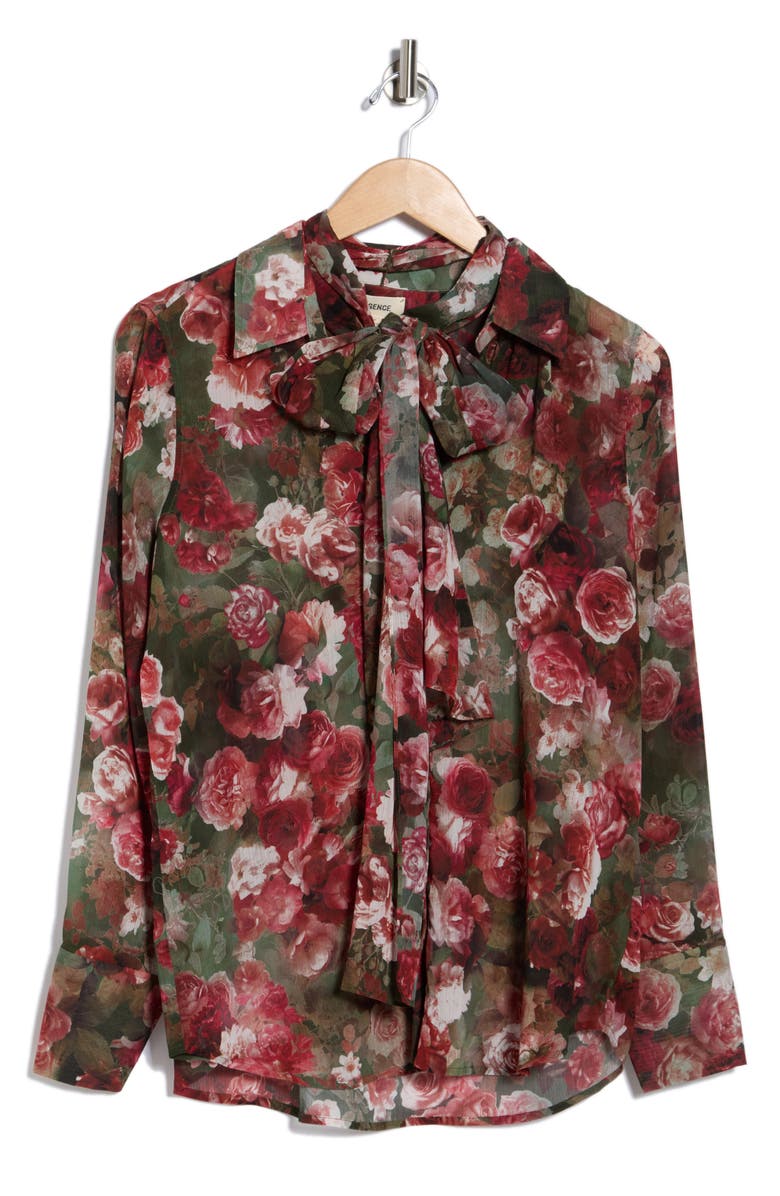 L'AGENCE Basil Floral Long Sleeve Shirt with Scarf, Alternate, color, Sage Multi Soft Cloud Floral