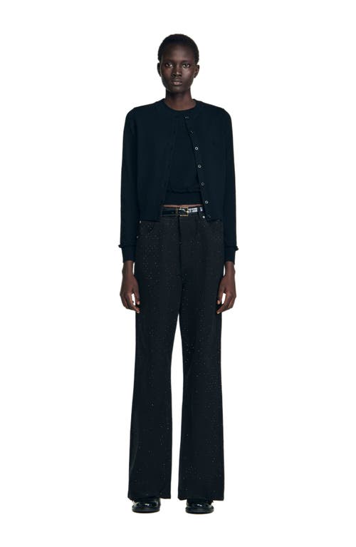 Sandro Emile Ruffled Cardigan In Black