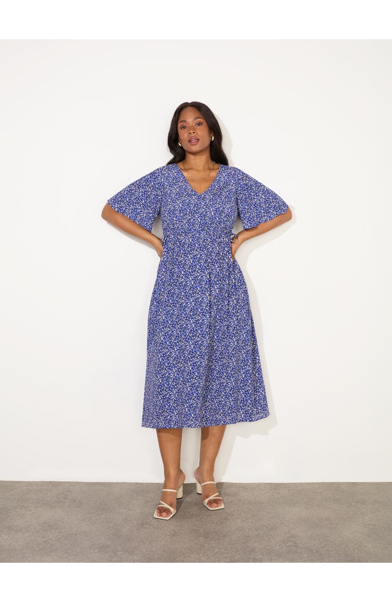 Live Unlimited Ditsy Angel Sleeve Midi Dress, Alternate, color, Blue