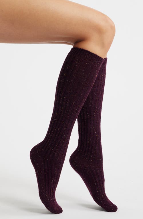 Hue Rib Tweed Knee High Socks In Burgundy