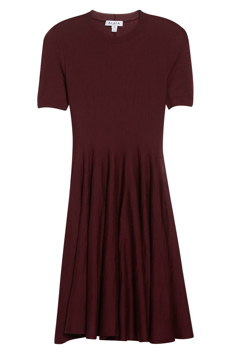 Alaïa Merino Wool Skater Sweater Dress, Main, color, Aubergine