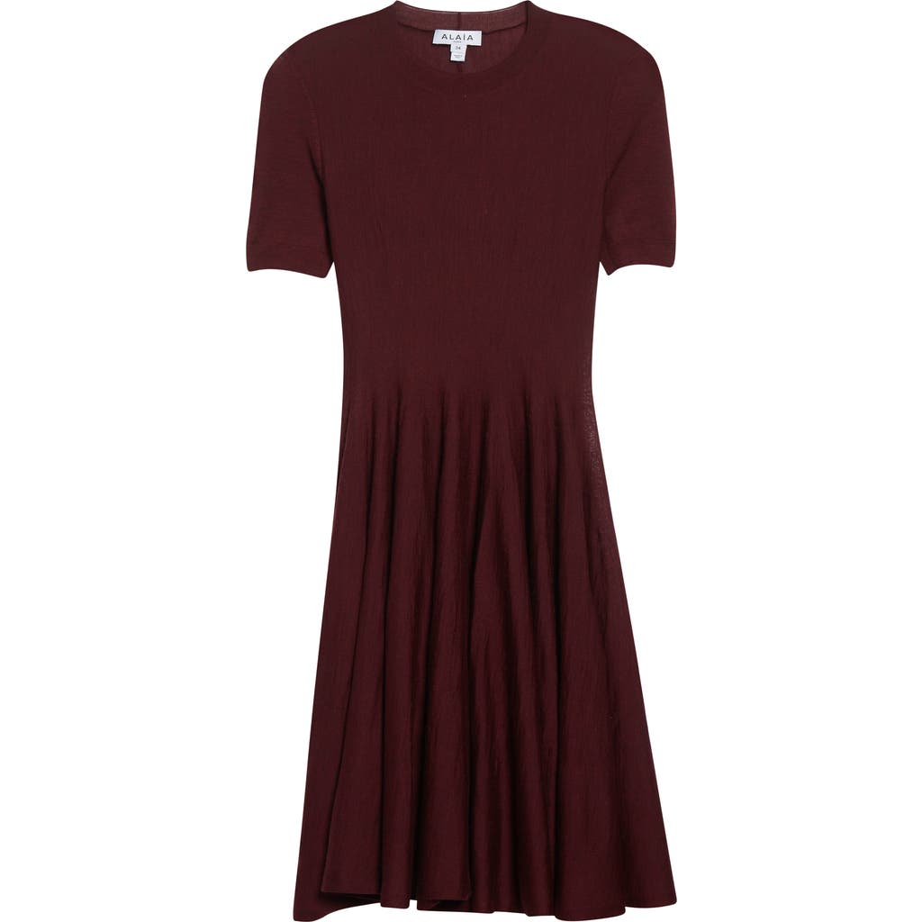 Alaïa Alaia Flared Dress With Short Sleeves In Burgundy