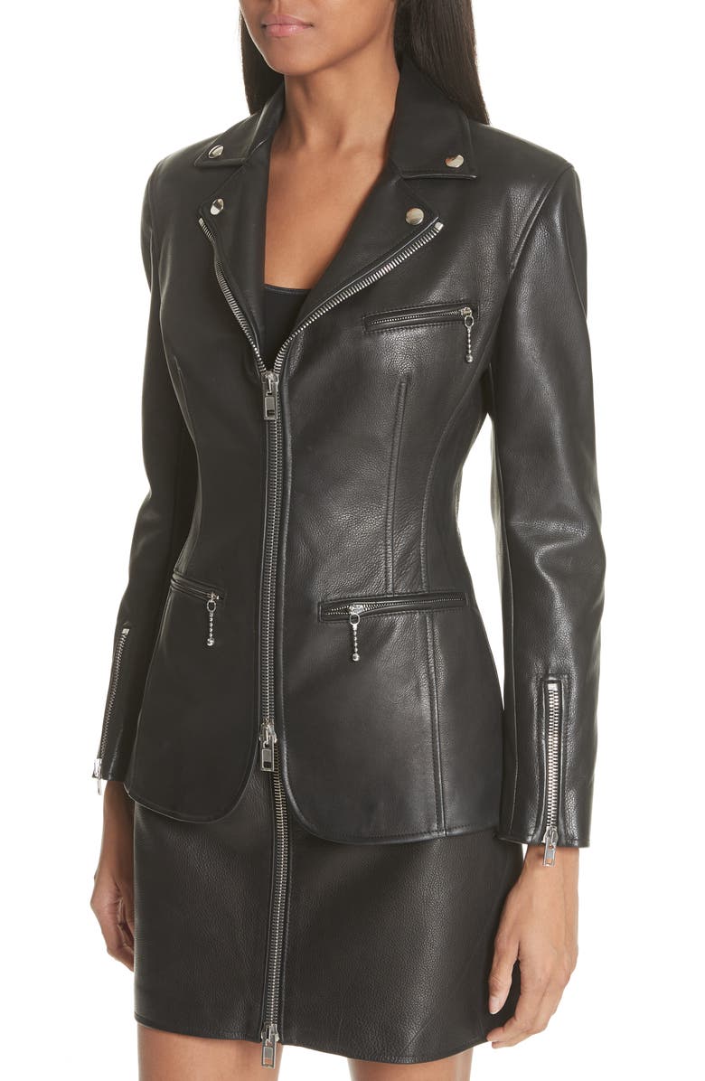 Alexander Wang Zip Front Leather Blazer, Alternate, color,
