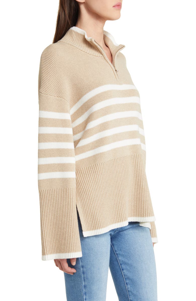 Rails Tessa Stripe Wool & Cotton Quarter-Zip Pullover, Alternate, color, Sand Stripe