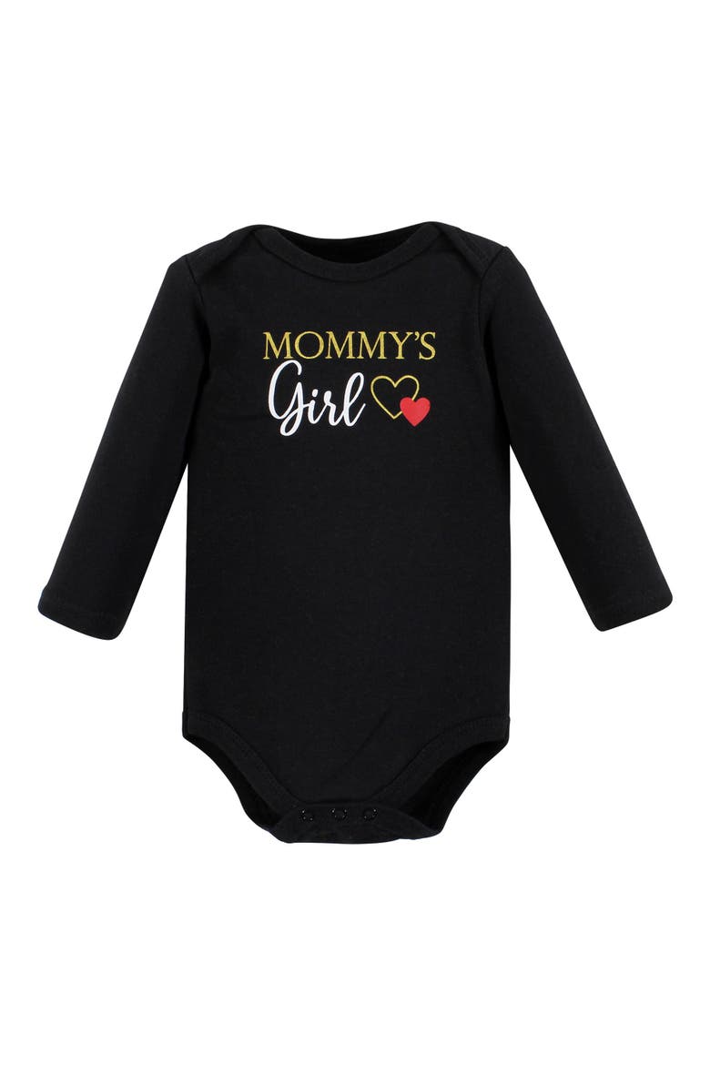 Essential Long-sleeve Cotton Bodysuit Set (5-piece), Alternate, color, Girl Mommy Red Black 5-Pack