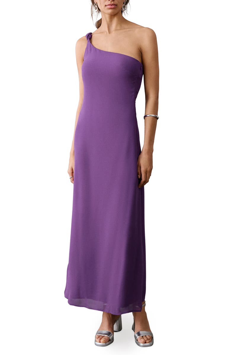 MANGO TEEN Knotted One Shoulder Dress, Main, color, Purple