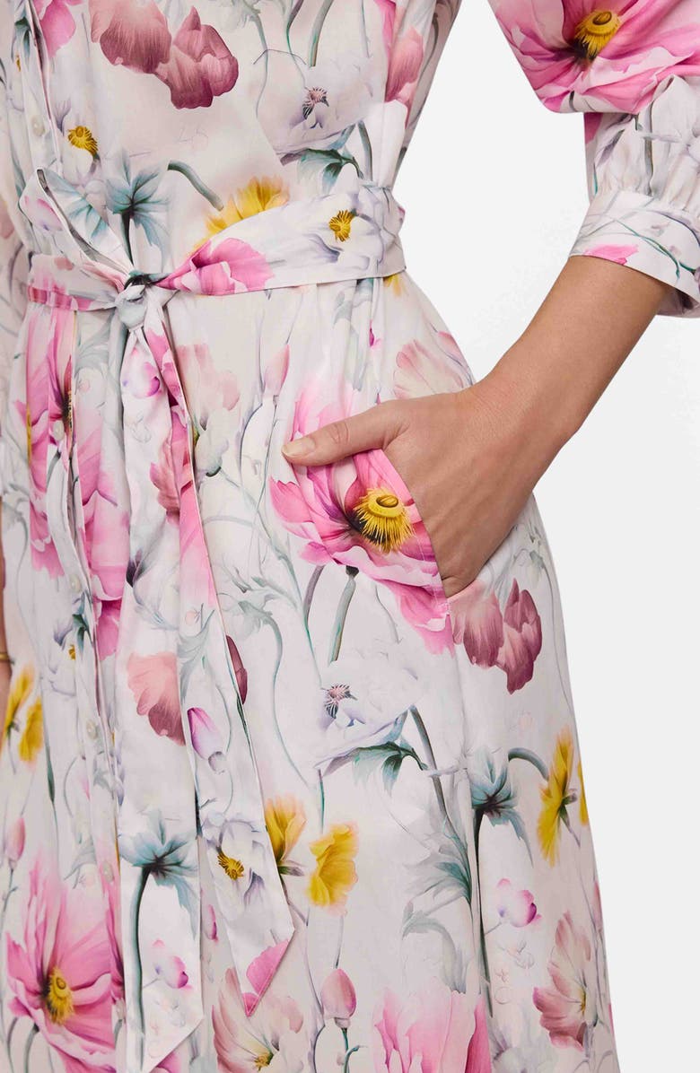 Foxcroft Esther Floral Belted Cotton Shirtdress, Alternate, color, Pink/ Multi