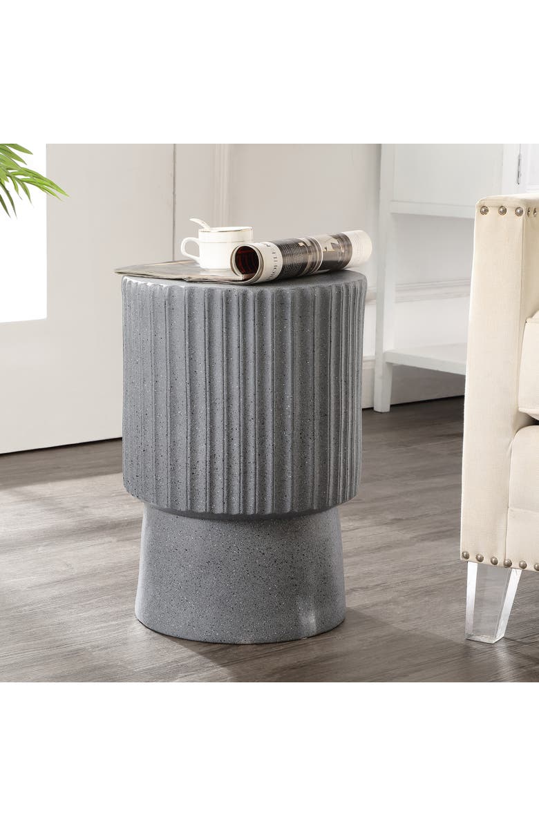 JONATHAN Y Louisa 19" Modern Art Deco Tambour Indoor/Outdoor Accent Table, Alternate, color, Gray Terrazzo
