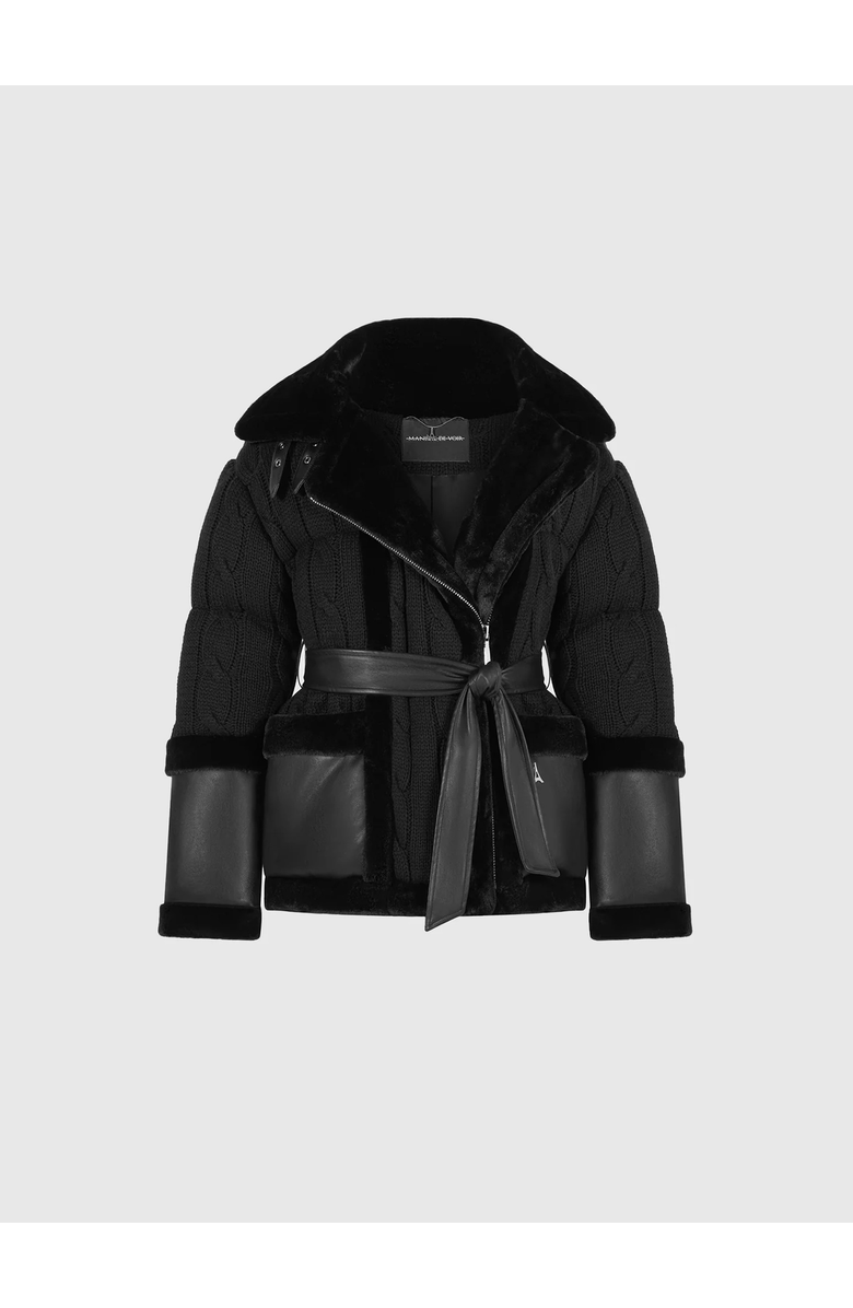 Manière De Voir Tara Knit and Plush Puffer Biker Jacket, Alternate, color, Black