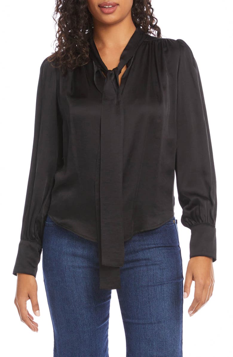 Karen Kane Tie Neck Satin Blouse, Main, color,