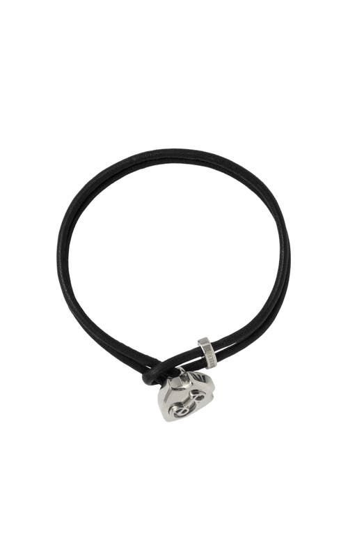 Burberry Leather B Shield Bracelet In Silver/black