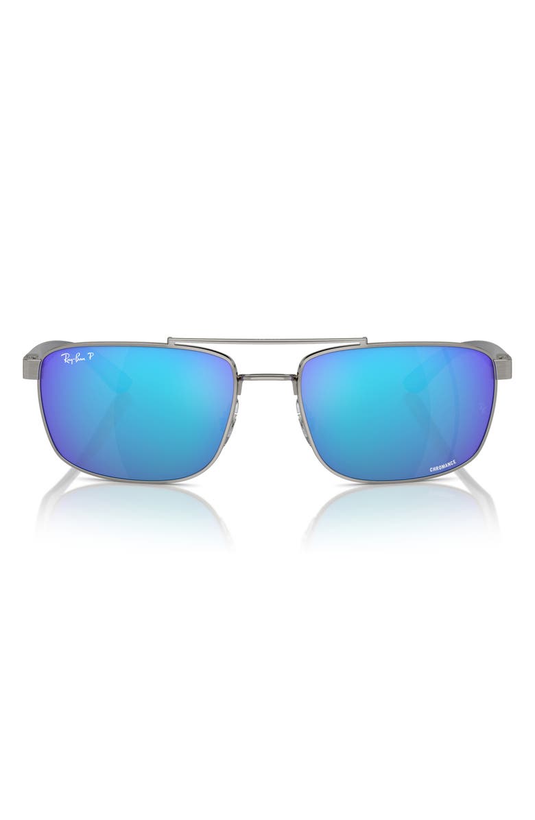 Ray-Ban 60mm Polarized Rectangular Sunglasses, Main, color, Blue Green