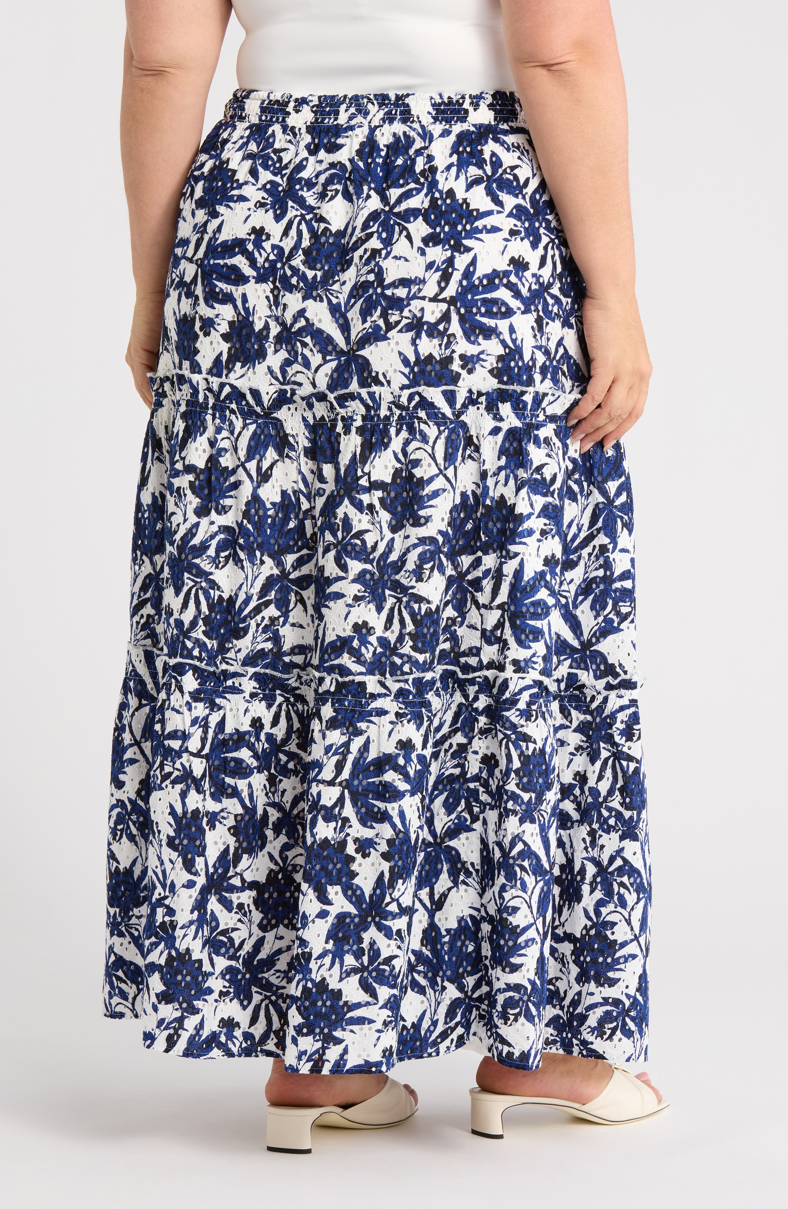 Print Eyelet Tiered Maxi Skirt - image 2