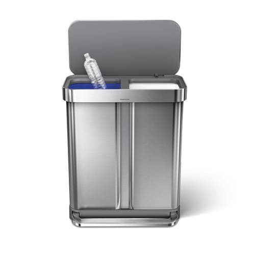 Simplehuman 58l Dual Compartment Rectangular Step Can With Liner Rim In Metallic