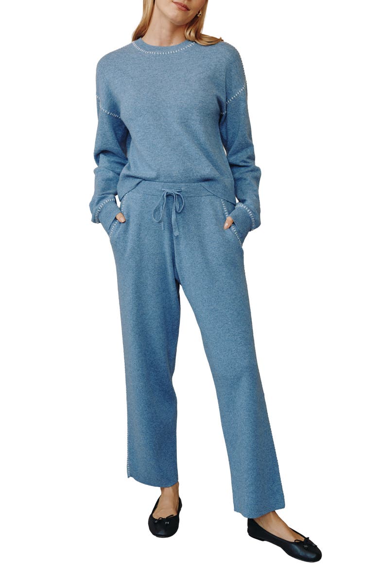 Whipstitch Straight Leg Sweater Pants, Alternate, color, HEATHER BLUE