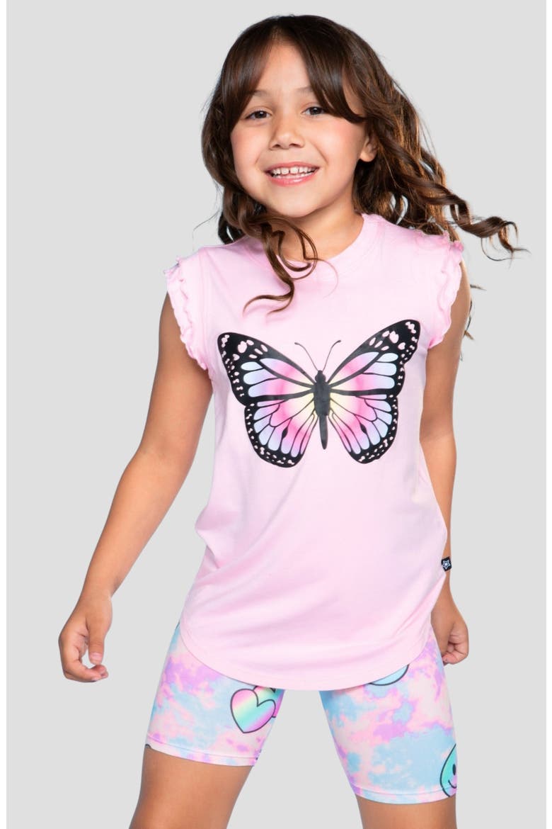 Kids' Flutter Sleeve Shirttail Top, Alternate, color, LIGHT PINK BUTTERFLY