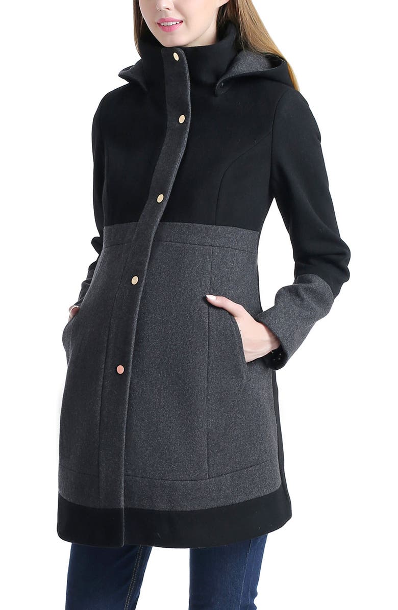 Kimi & Kai Tessa Maternity Colorblock Wool Coat, Alternate, color, Black